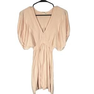 Moth Blush Pink Ribbed Balloon Short Sleeve Fitted V-Neck Blouse Women Sz S